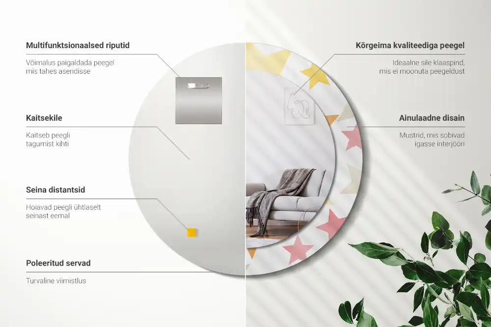 Rund spegel med tryckt Pastellstjärnor