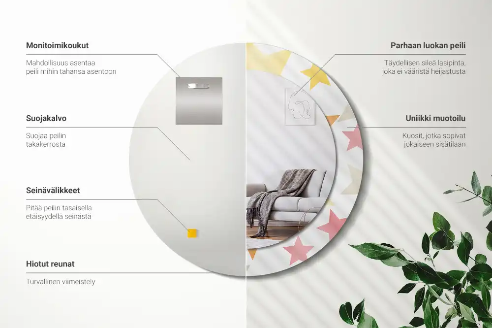 Rund spegel med tryckt Pastellstjärnor