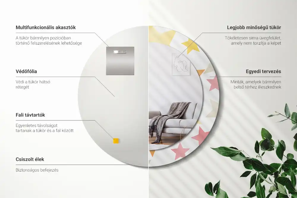 Rund spegel med tryckt Pastellstjärnor