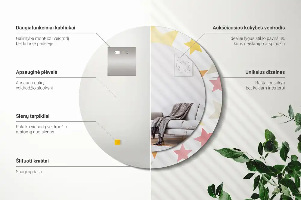 Rund spegel med tryckt Pastellstjärnor