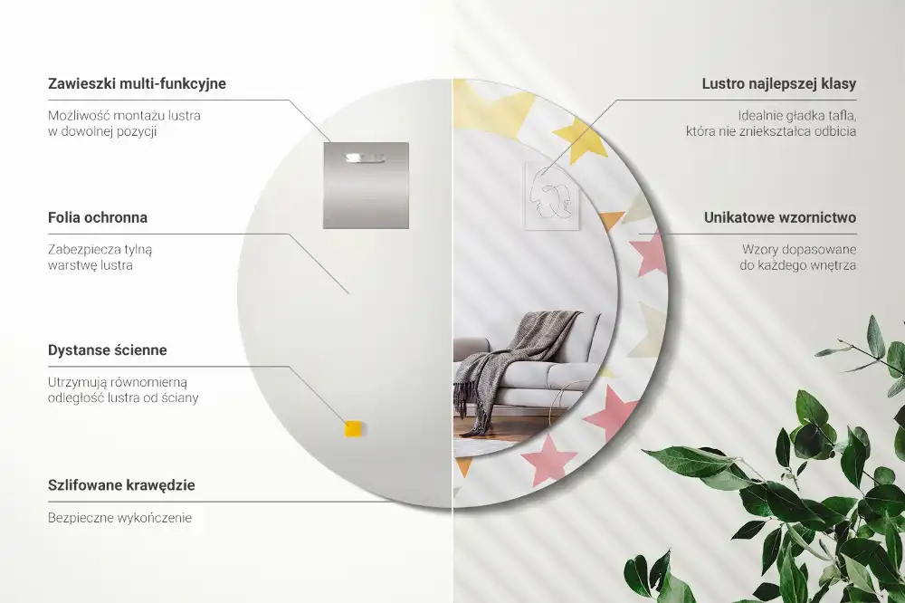 Rund spegel med tryckt Pastellstjärnor