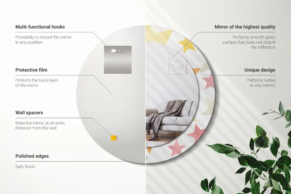 Rund spegel med tryckt Pastellstjärnor