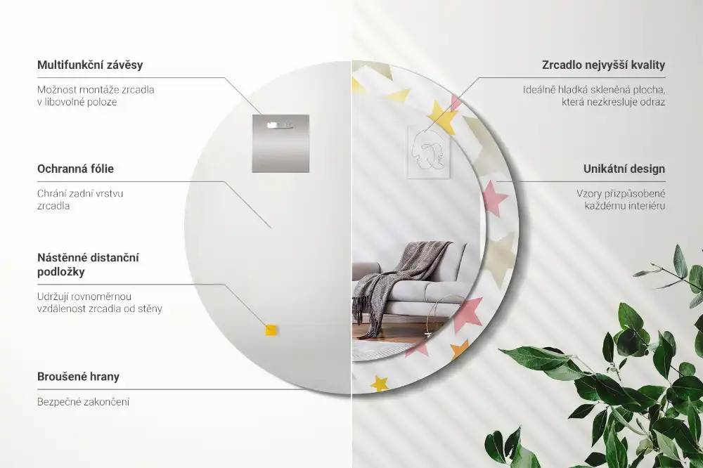 Rund spegel med tryckt Pastellstjärnor