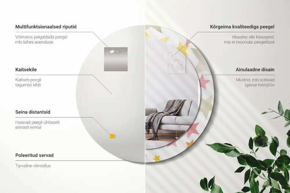 Rund spegel med tryckt Pastellstjärnor