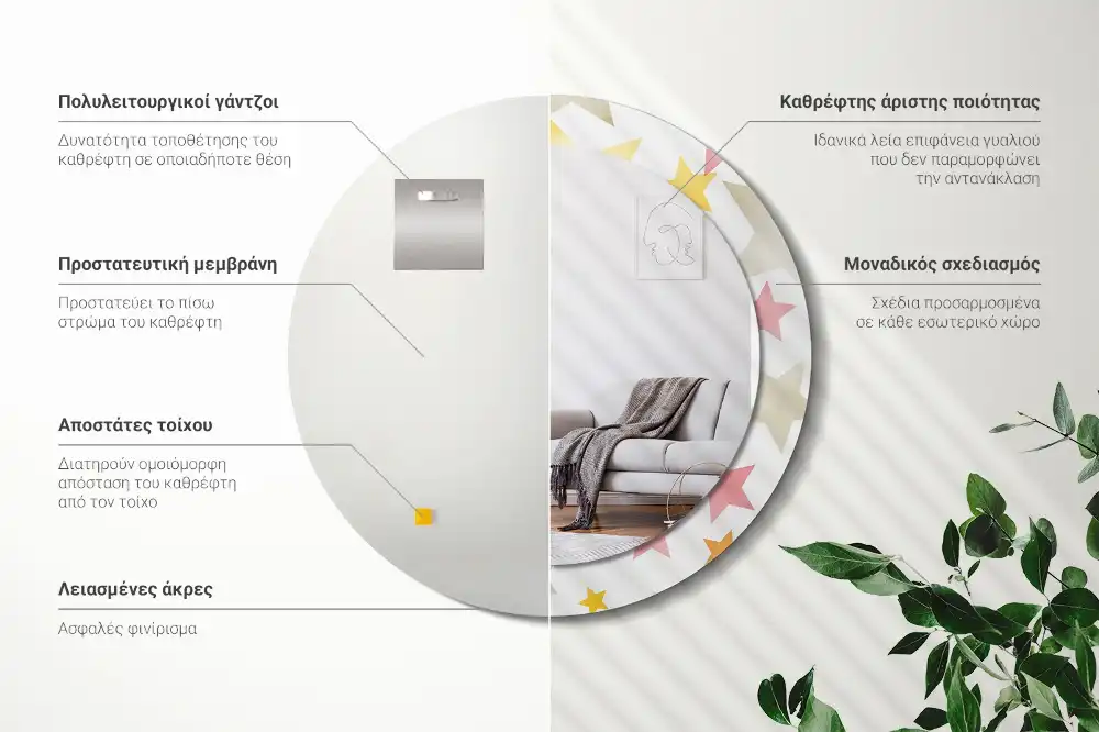 Rund spegel med tryckt Pastellstjärnor