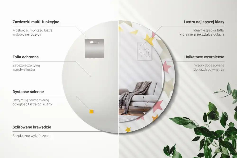 Rund spegel med tryckt Pastellstjärnor