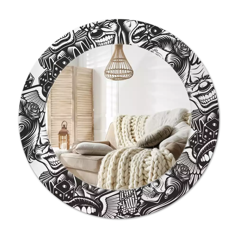 Rond spegel med tryckt ram Graffiti clowner