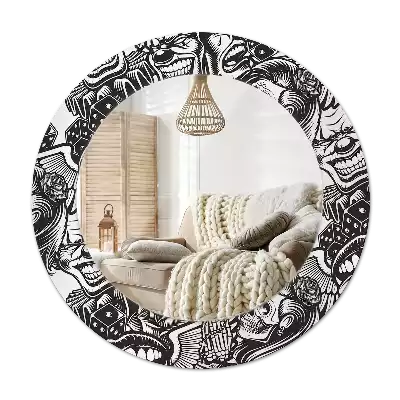 Rund spegel med tryckt ram Graffiti clowner