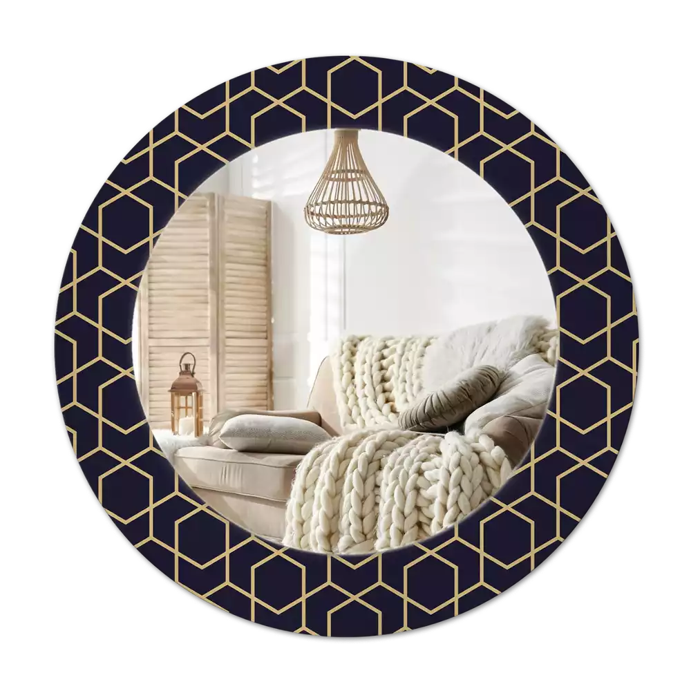 Rund spegel med tryckt ram Abstrakt geometrisk