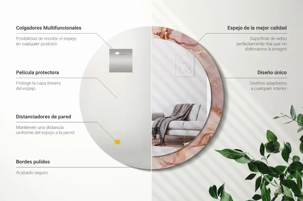 Rund spegel med tryckt Abstrakt vätska