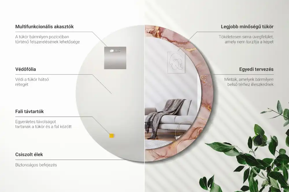 Rund spegel med tryckt Abstrakt vätska