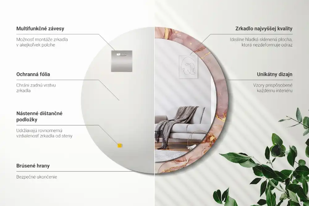 Rund spegel med tryckt Abstrakt vätska