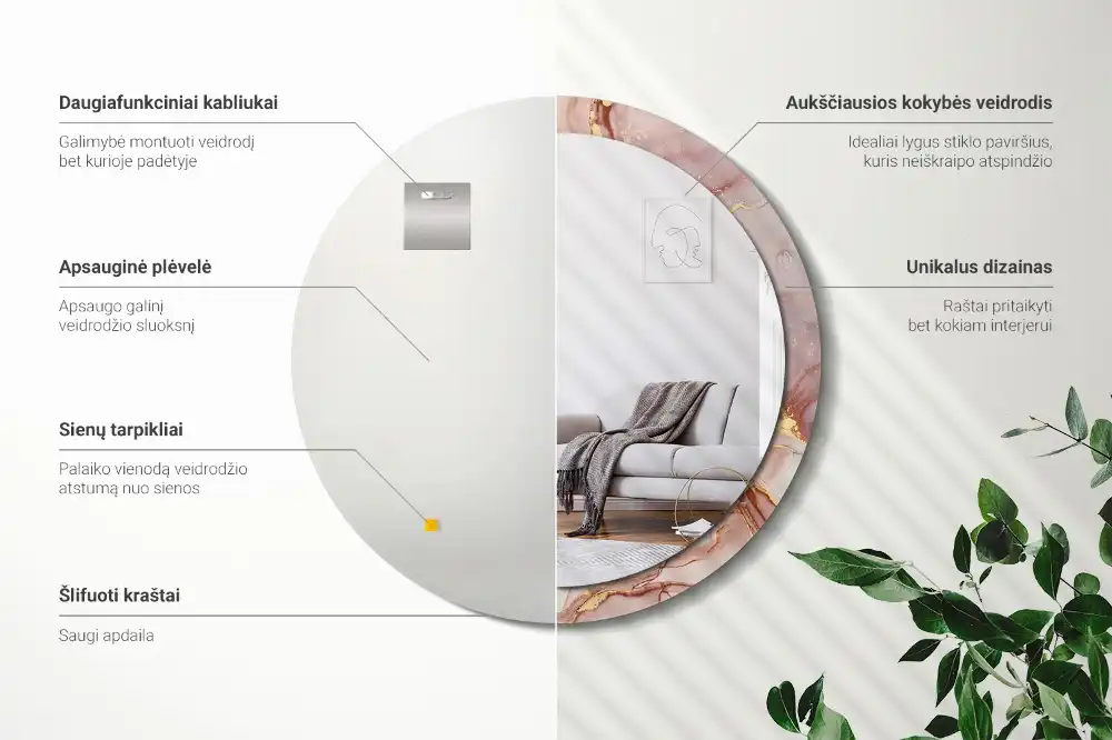 Rund spegel med tryckt Abstrakt vätska