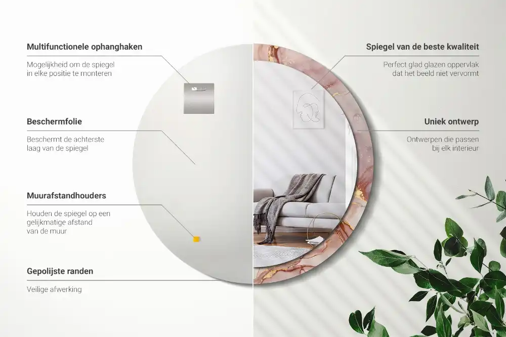 Rund spegel med tryckt Abstrakt vätska