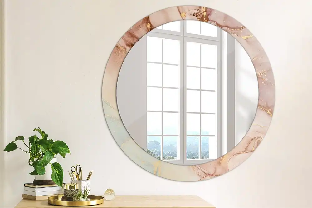 Rund spegel med tryckt Abstrakt vätska