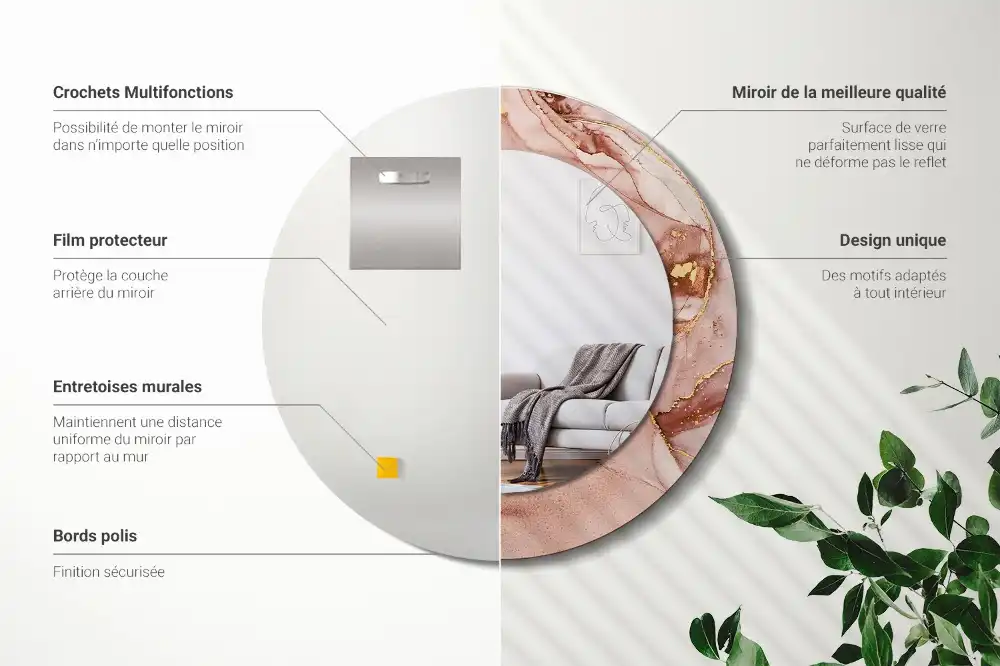 Rund spegel med tryckt Abstrakt vätska