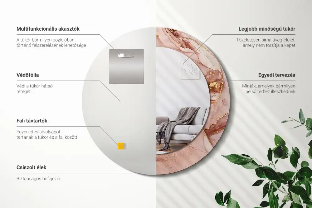 Rund spegel med tryckt Abstrakt vätska