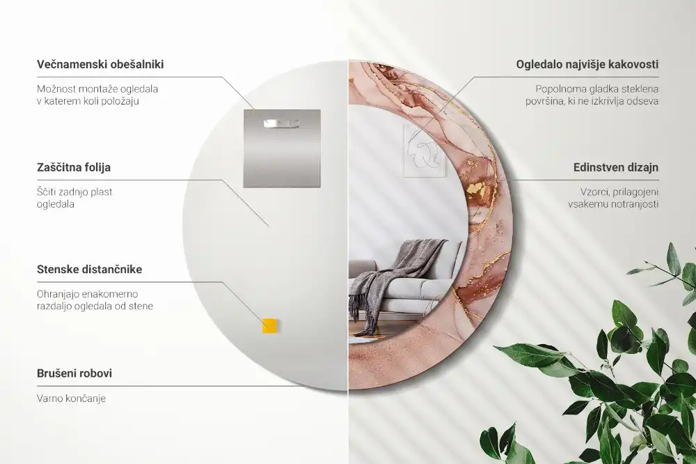 Rund spegel med tryckt Abstrakt vätska