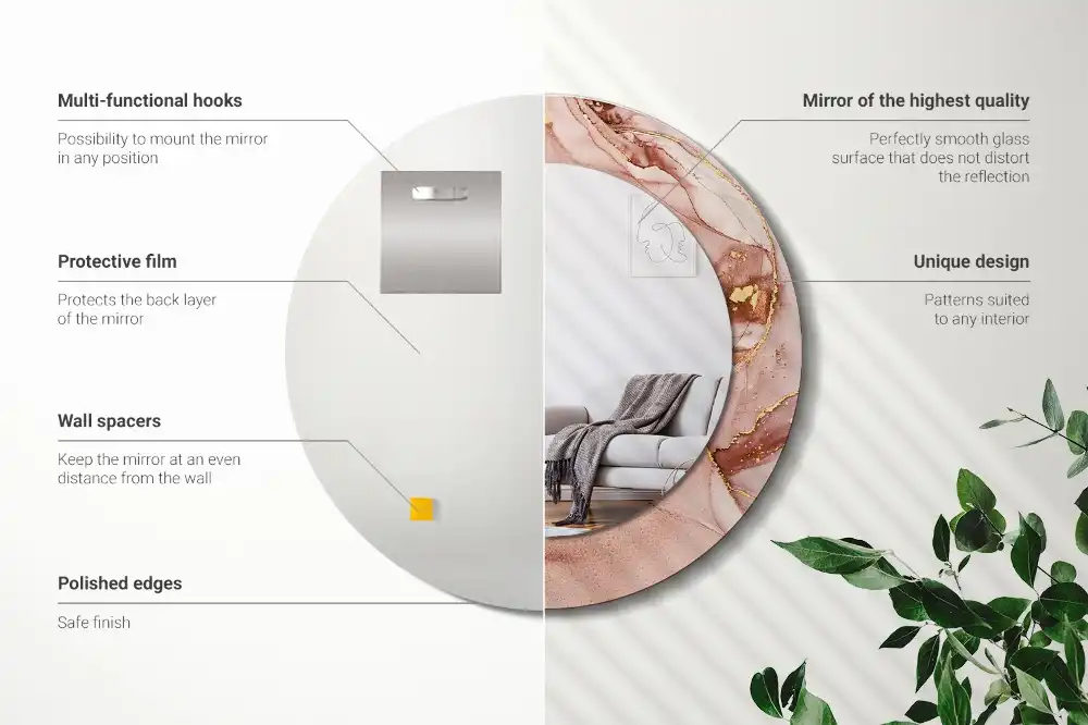 Rund spegel med tryckt Abstrakt vätska