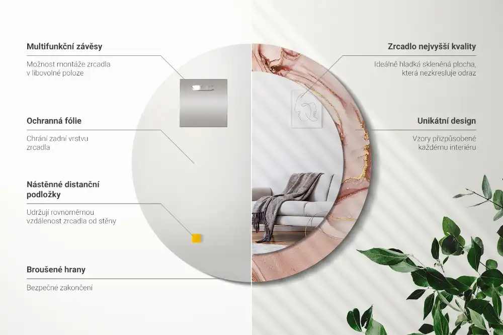 Rund spegel med tryckt Abstrakt vätska