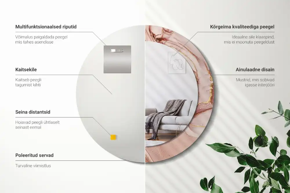 Rund spegel med tryckt Abstrakt vätska