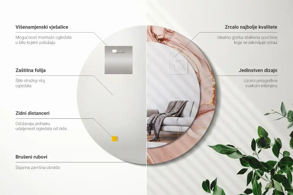 Rund spegel med tryckt Abstrakt vätska