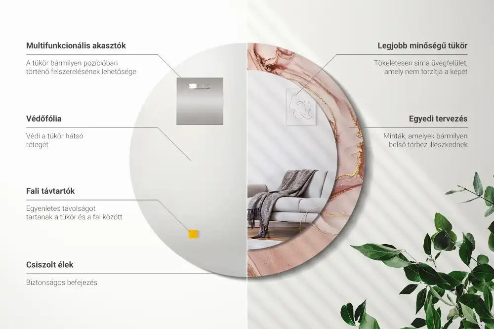 Rund spegel med tryckt Abstrakt vätska