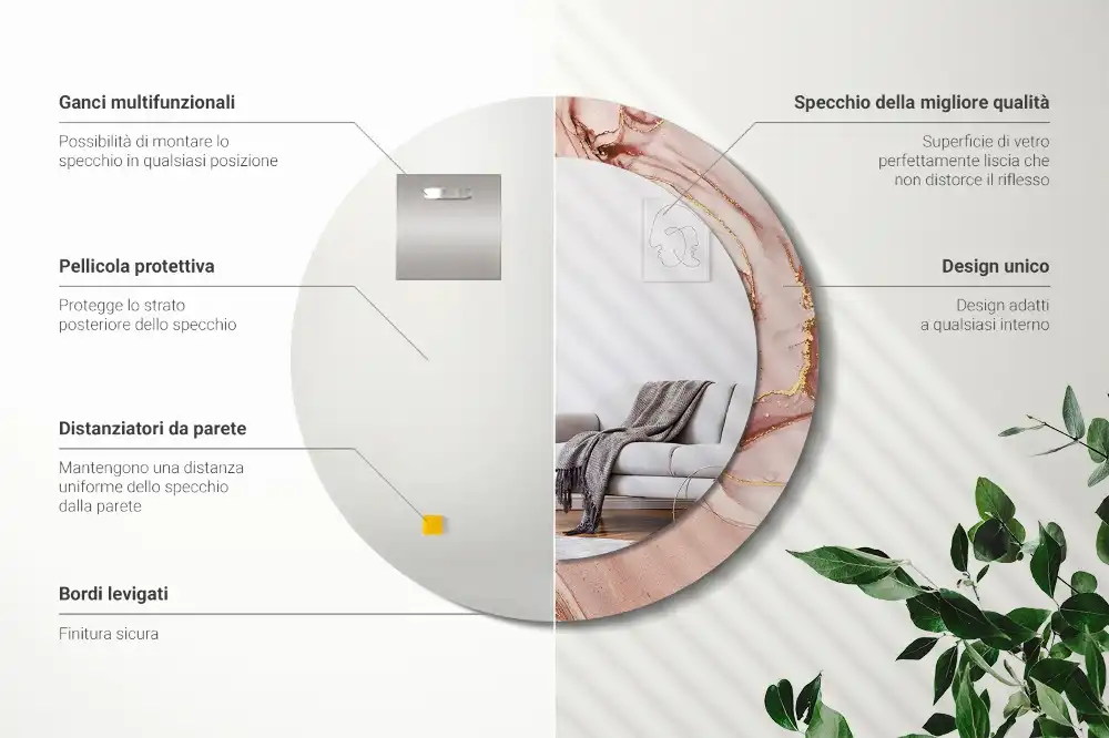 Rund spegel med tryckt Abstrakt vätska