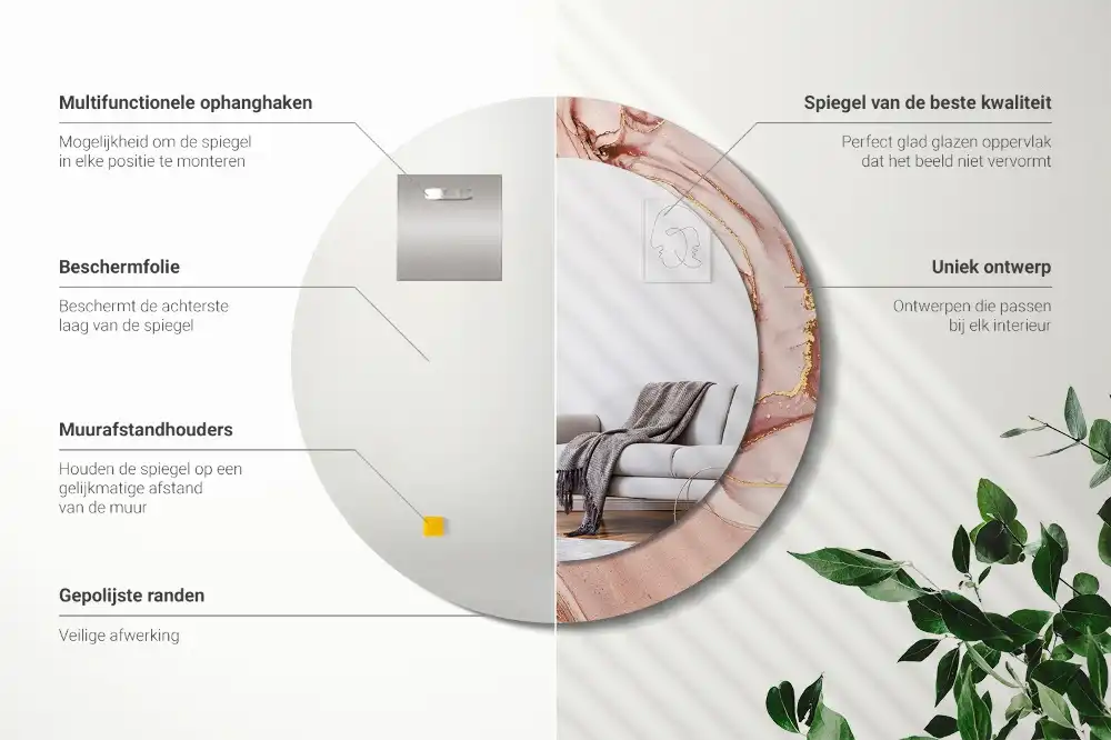 Rund spegel med tryckt Abstrakt vätska