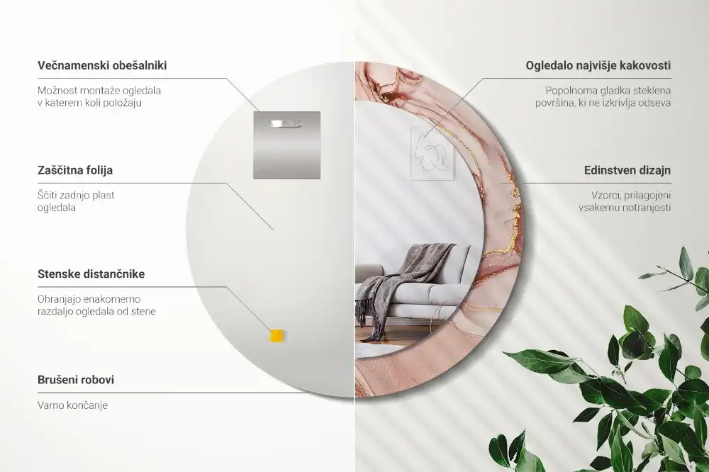 Rund spegel med tryckt Abstrakt vätska