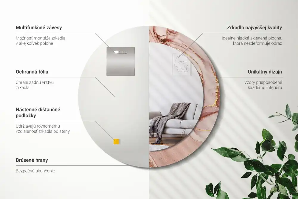 Rund spegel med tryckt Abstrakt vätska