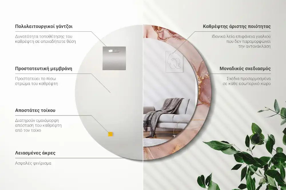 Rund spegel med tryckt Abstrakt vätska