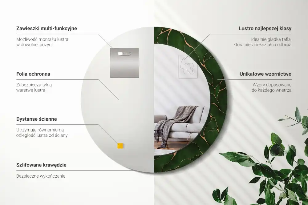 Rund spegel med tryckt Abstrakt blad