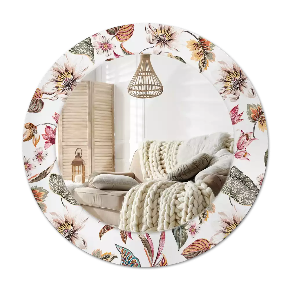 Rond spegel med tryckt ram Vintage blommor