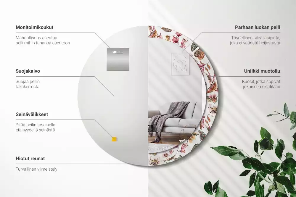 Rund spegel med tryckt ram Vintage blommor