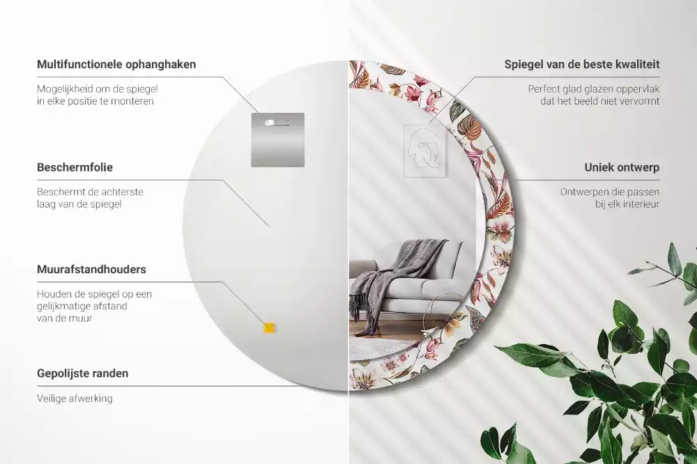 Rund spegel med tryckt ram Vintage blommor