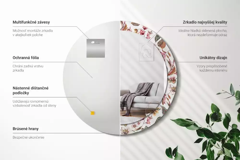 Rund spegel med tryckt ram Vintage blommor