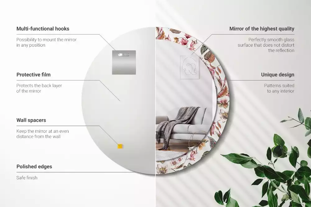 Rund spegel med tryckt ram Vintage blommor