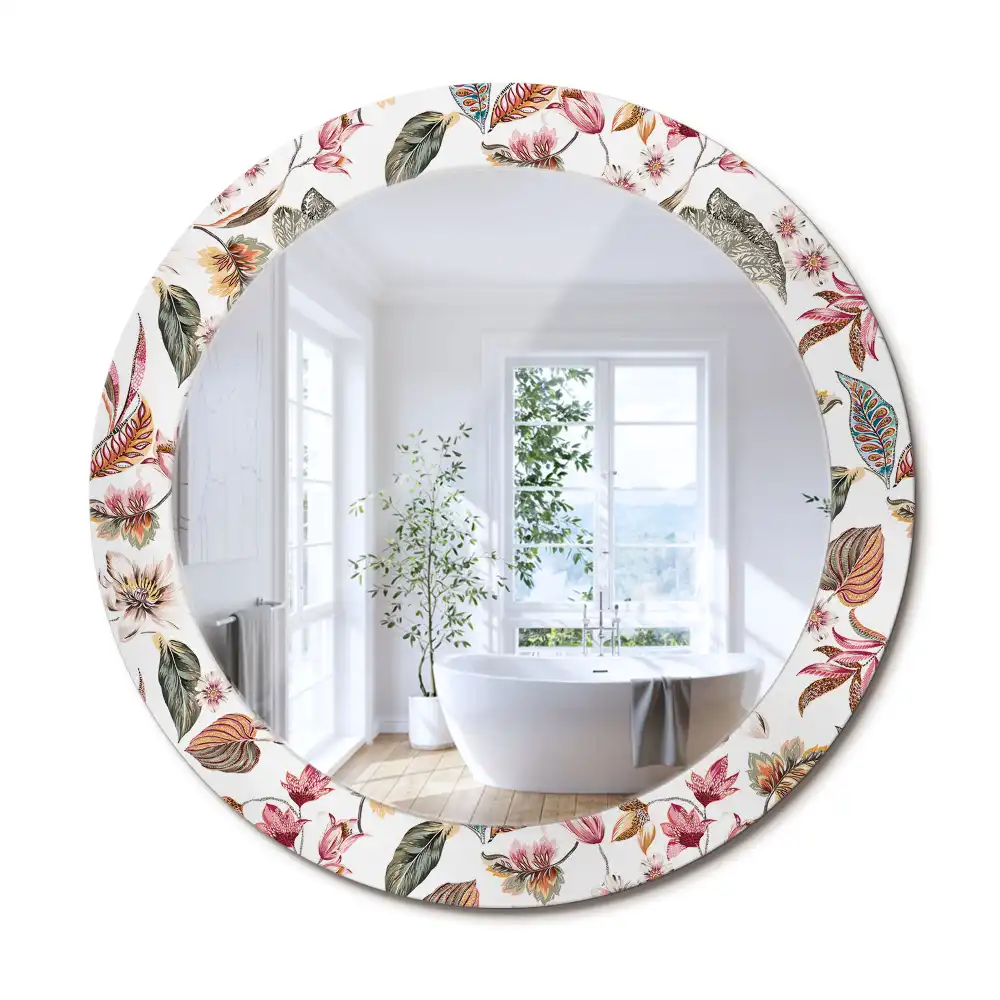Rund spegel med tryckt ram Vintage blommor