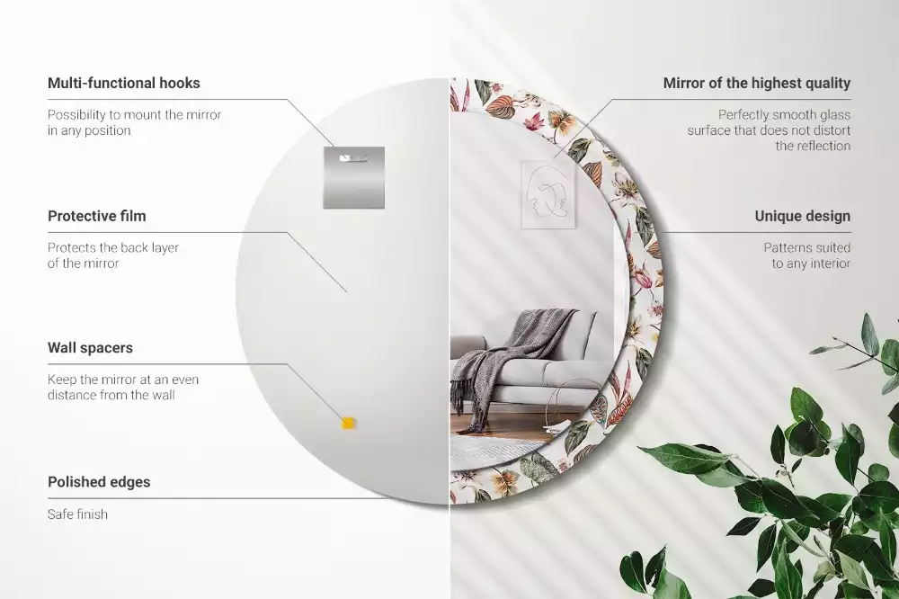 Rund spegel med tryckt ram Vintage blommor