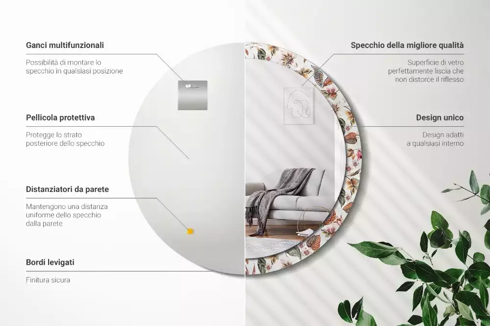 Rund spegel med tryckt ram Vintage blommor