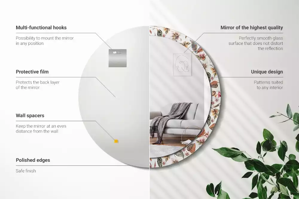 Rund spegel med tryckt ram Vintage blommor