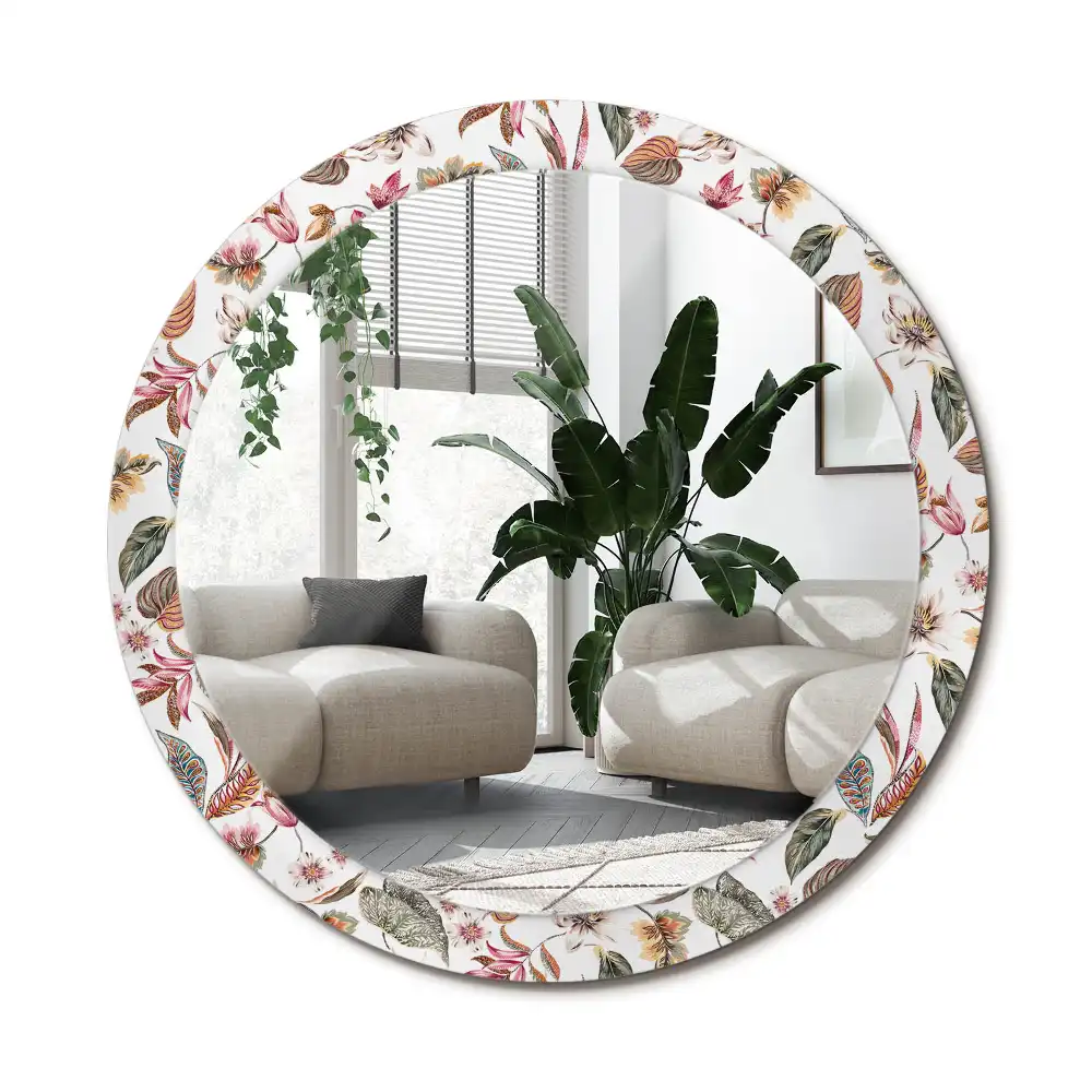 Rund spegel med tryckt ram Vintage blommor