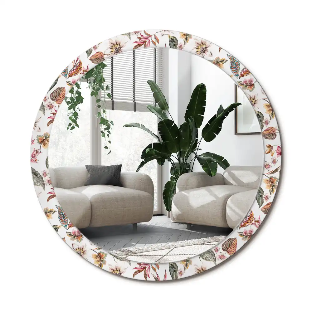Rund spegel med tryckt ram Vintage blommor