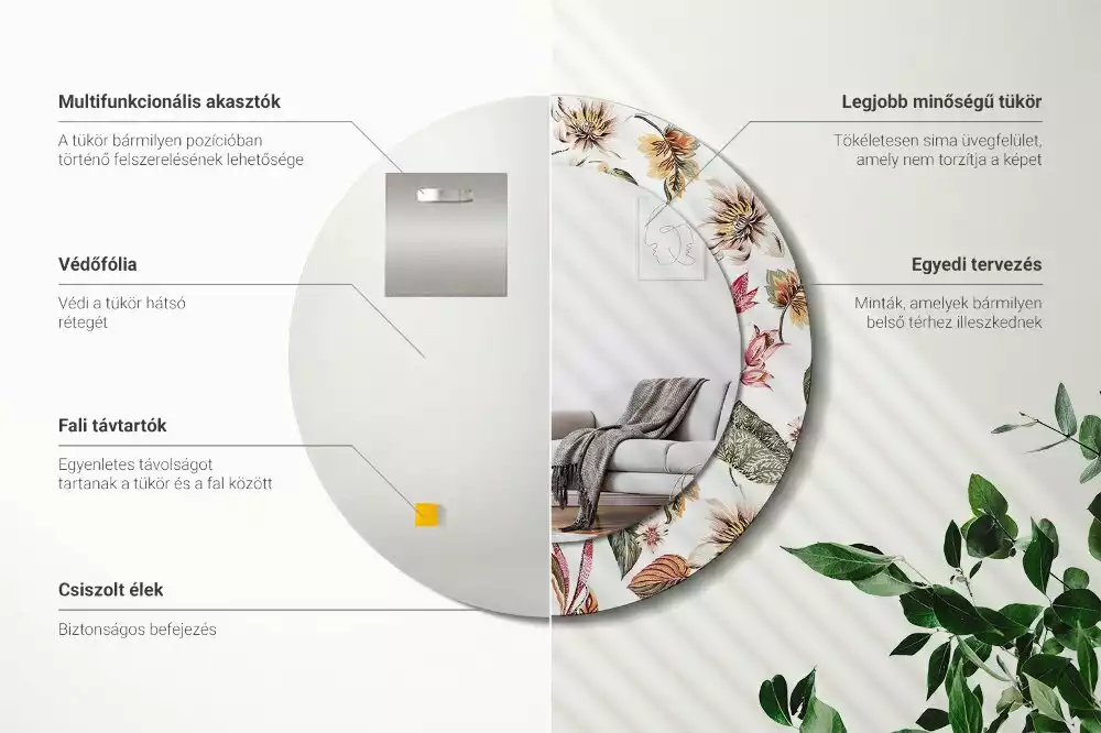 Rund spegel med tryckt ram Vintage blommor