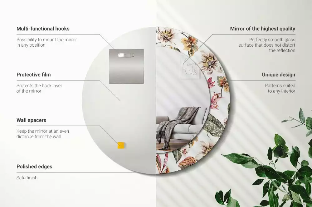 Rund spegel med tryckt ram Vintage blommor