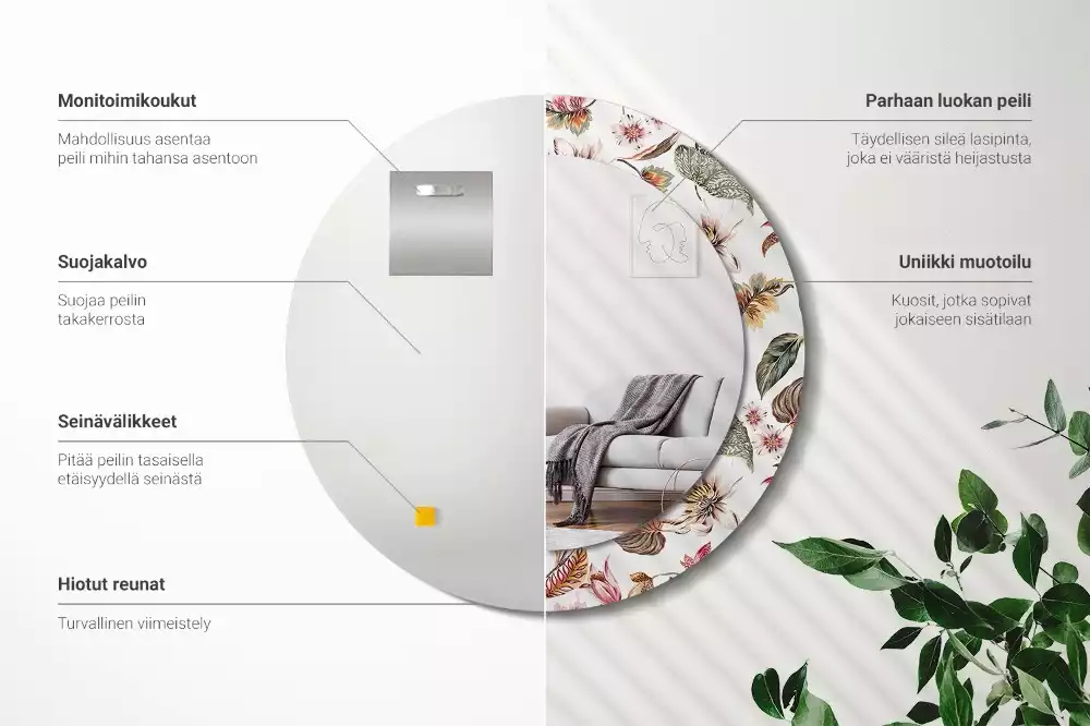 Rund spegel med tryckt ram Vintage blommor