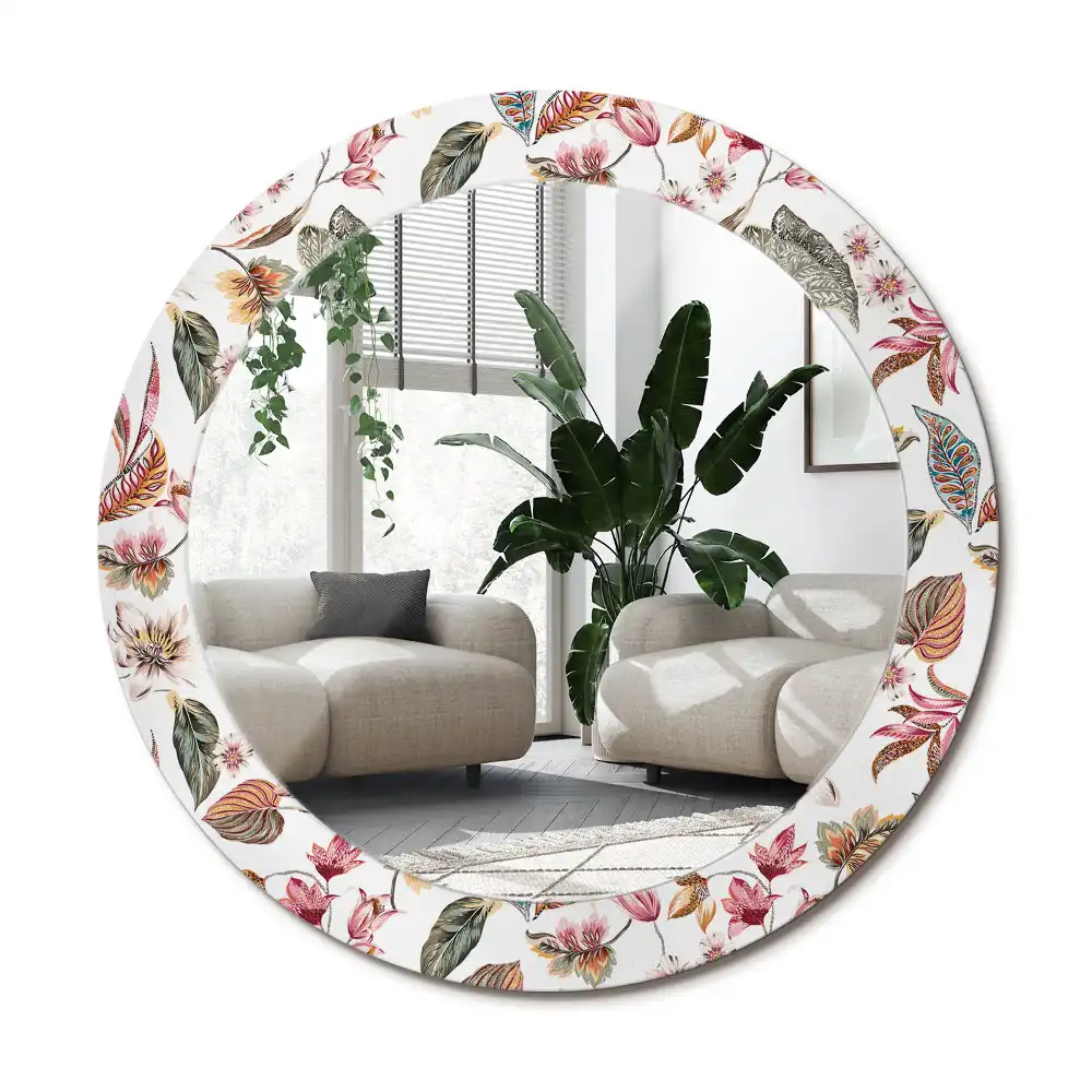 Rund spegel med tryckt ram Vintage blommor