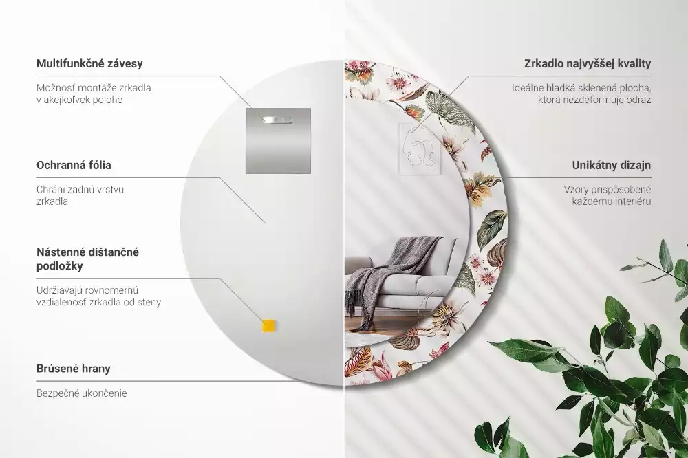 Rund spegel med tryckt ram Vintage blommor