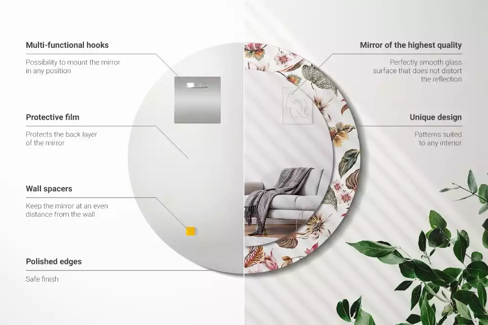 Rund spegel med tryckt ram Vintage blommor